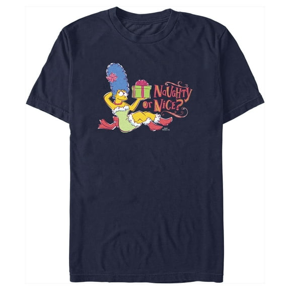 Men's The Simpsons Marge Naughty or Nice  Graphic Tee Navy Blue Large
