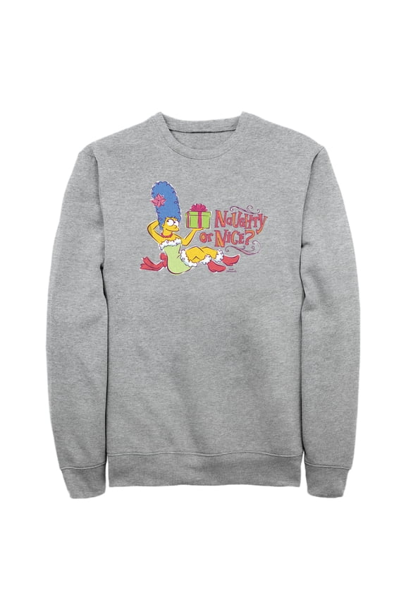 Men's The Simpsons Marge Naughty or Nice  Sweatshirt Athletic Heather 3X Large