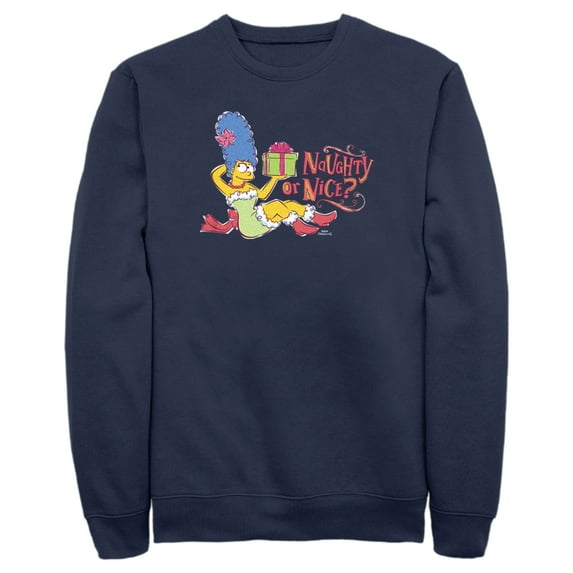 Men's The Simpsons Marge Naughty or Nice Sweatshirt Navy Blue Medium