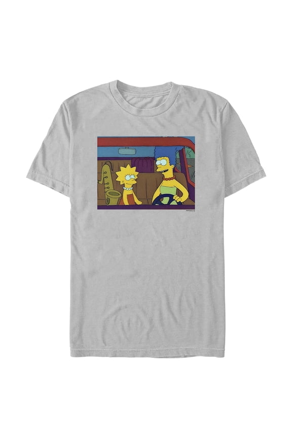 Men's The Simpsons Marge and Lisa Car Scene Graphic Tee Silver 2X Large