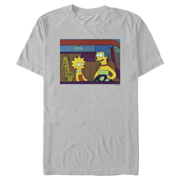 Men's The Simpsons Marge and Lisa Car Scene Graphic Tee Silver 2X Large