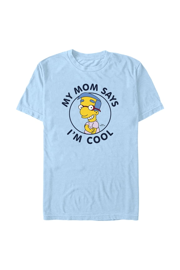 Men's The Simpsons Milhouse My Mom Says I'm Cool Graphic Tee Light Blue Small