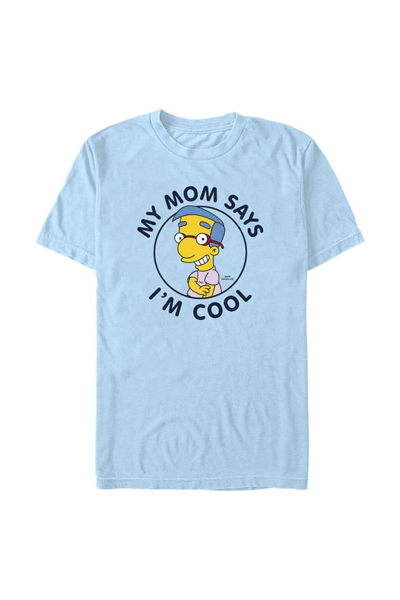 Men's The Simpsons Milhouse My Mom Says I'm Cool  Graphic Tee Light Blue X Large