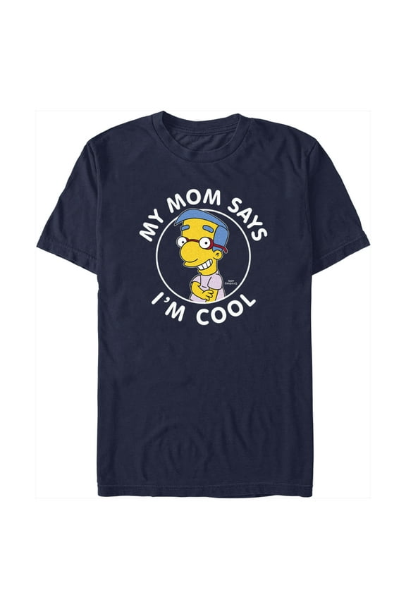 Men's The Simpsons Millhouse My Mom Says I'm Cool Graphic Tee Navy Blue Medium