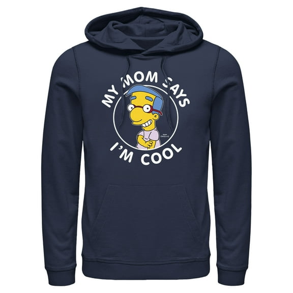 Men's The Simpsons Millhouse My Mom Says I'm Cool  Pull Over Hoodie Navy Blue 2X Large