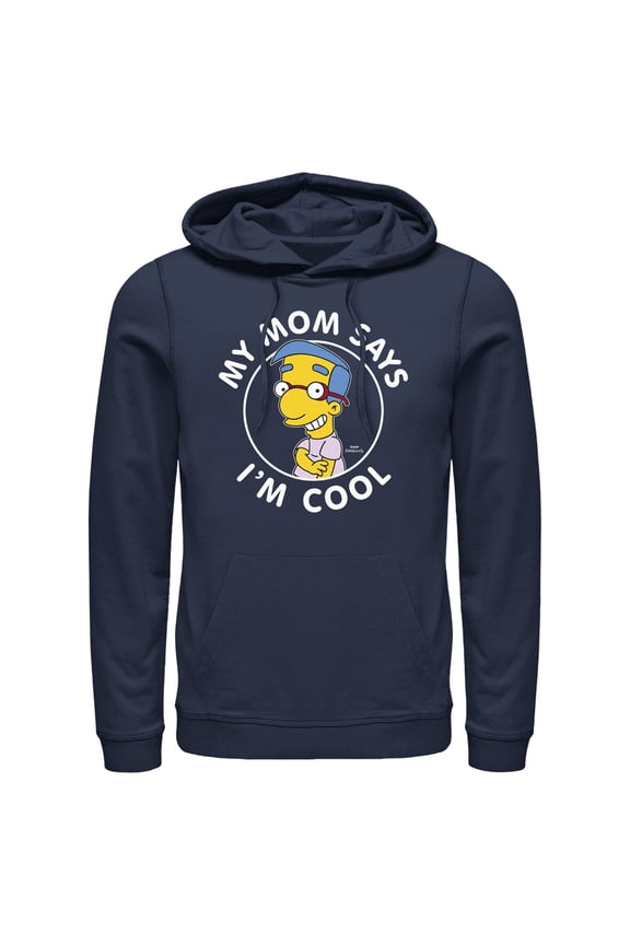 Men's The Simpsons Millhouse My Mom Says I'm Cool Pull Over Hoodie Navy Blue Large