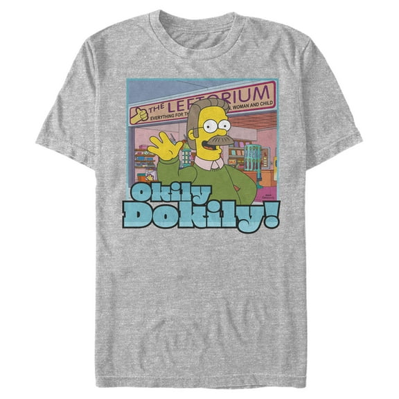 Men's The Simpsons Ned Flanders Leftorium Okily Dokily  Graphic Tee Athletic Heather 2X Large