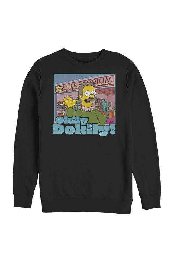 Men's The Simpsons Ned Flanders Leftorium Okily Dokily  Sweatshirt Black Small
