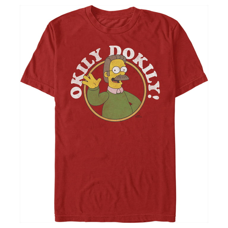 Men's The Simpsons Ned Flanders Okily Dokily Graphic Tee Red Large