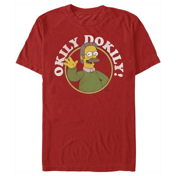 Men's The Simpsons Ned Flanders Okily Dokily  Graphic Tee Red Medium
