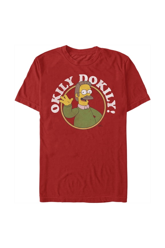Men's The Simpsons Ned Flanders Okily Dokily Graphic Tee Red Small