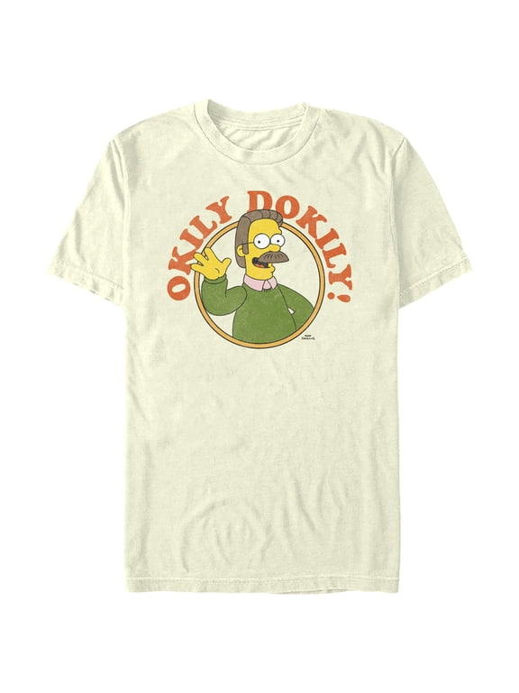 Men's The Simpsons Ned Flanders Okily Dokily Neighbor Graphic Tee Beige Small