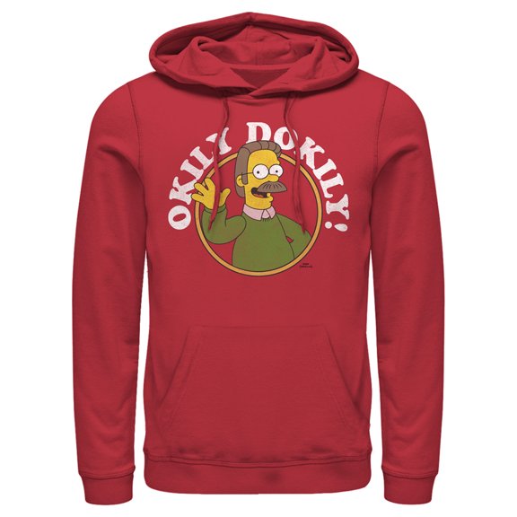 Men's The Simpsons Ned Flanders Okily Dokily Pull Over Hoodie Red Small