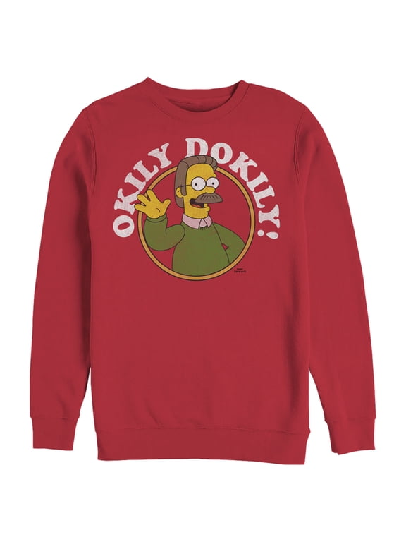 Men's The Simpsons Ned Flanders Okily Dokily Sweatshirt Red 3X Large