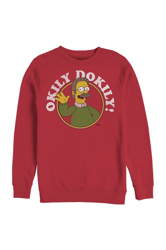 Men's The Simpsons Ned Flanders Okily Dokily Sweatshirt Red Large