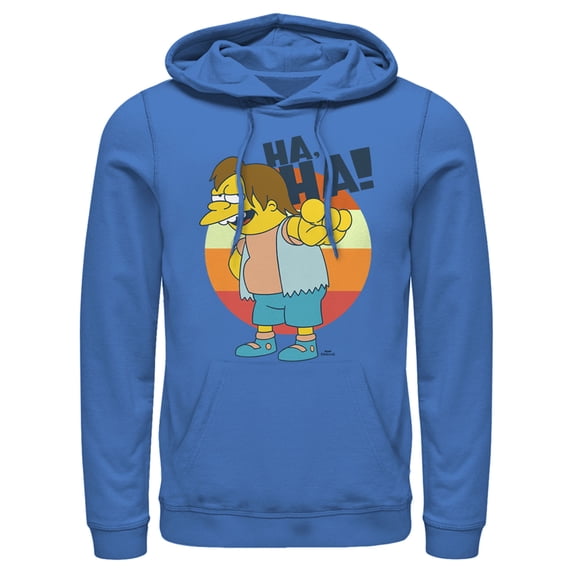 Men's The Simpsons Nelson Laugh Pull Over Hoodie Royal Blue Medium