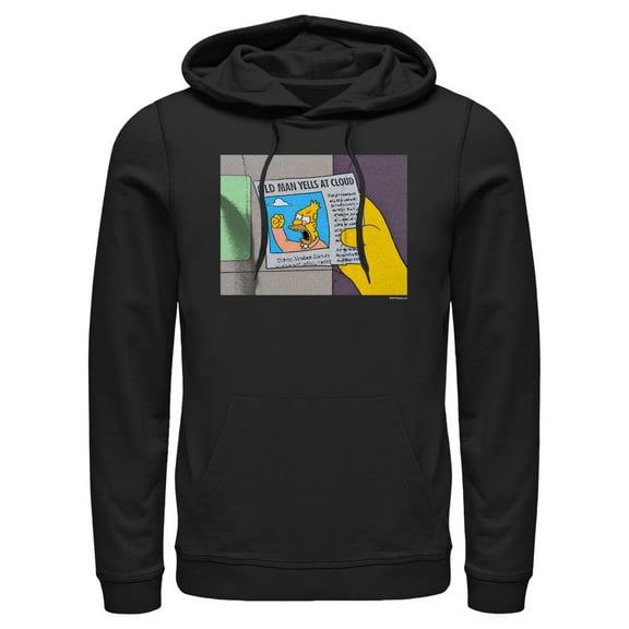 Men's The Simpsons Old Man Yells  Pull Over Hoodie Black Large