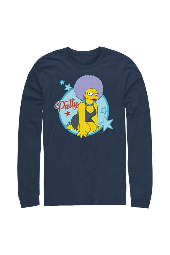 Men's The Simpsons Patty Portrait Long Sleeve Shirt Navy Blue Medium