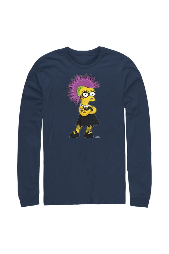 Men's The Simpsons Punk Lisa Long Sleeve Shirt Navy Blue X Large