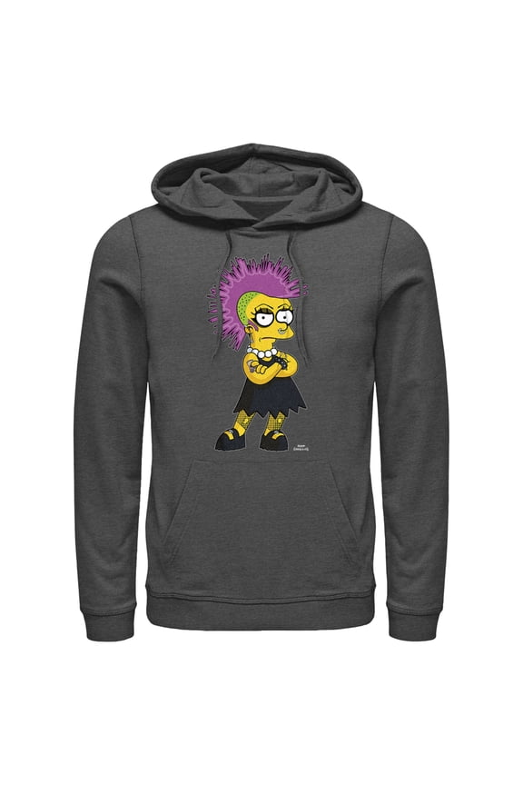 Men's The Simpsons Punk Lisa Pull Over Hoodie Charcoal Heather X Large