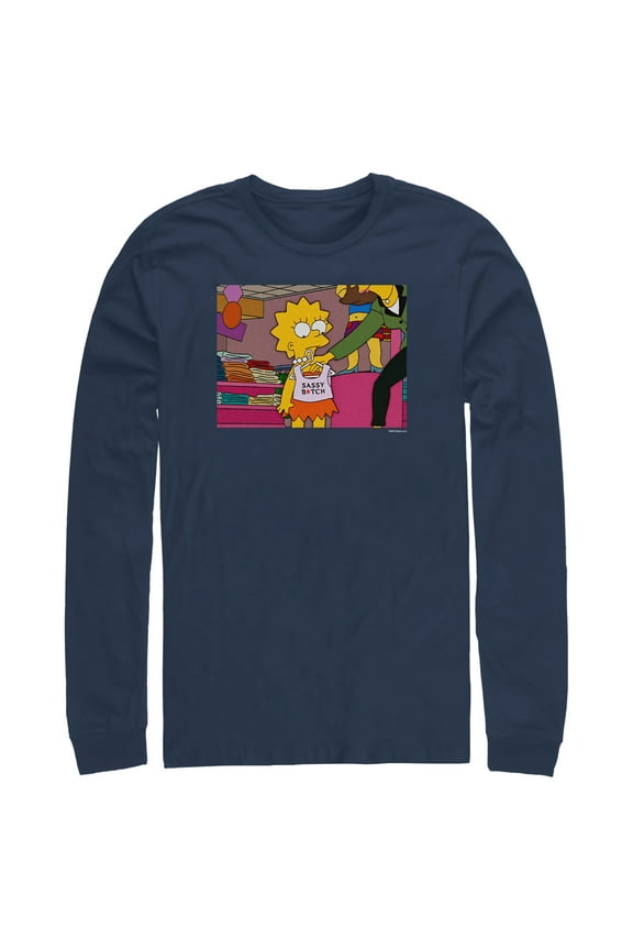Men's The Simpsons Sassy Lisa Scene Long Sleeve Shirt Navy Blue 2X Large