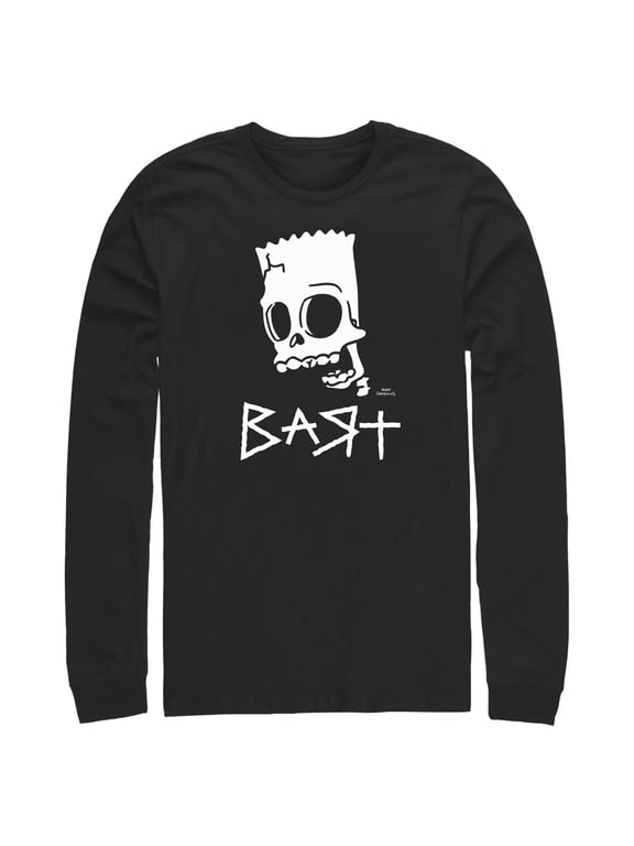 Men's The Simpsons Skeleton Bart Long Sleeve Shirt Black Large