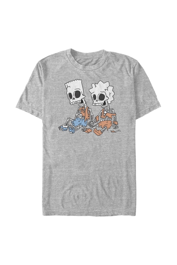 Men's The Simpsons Skeleton Bart and Lisa Graphic Tee Athletic Heather Large