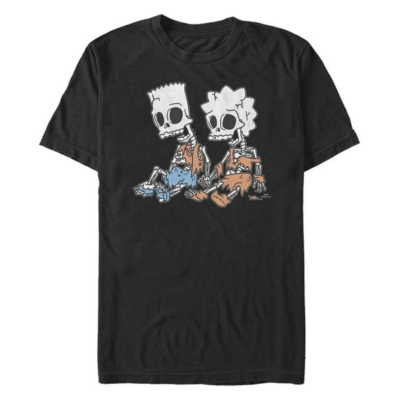 Men's The Simpsons Skeleton Bart and Lisa Graphic Tee Black 2X Large