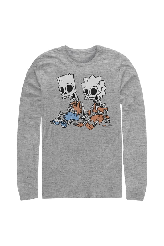 Men's The Simpsons Skeleton Bart and Lisa Long Sleeve Shirt Athletic Heather Small
