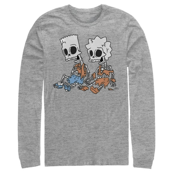 Men's The Simpsons Skeleton Bart and Lisa  Long Sleeve Shirt Athletic Heather X Large