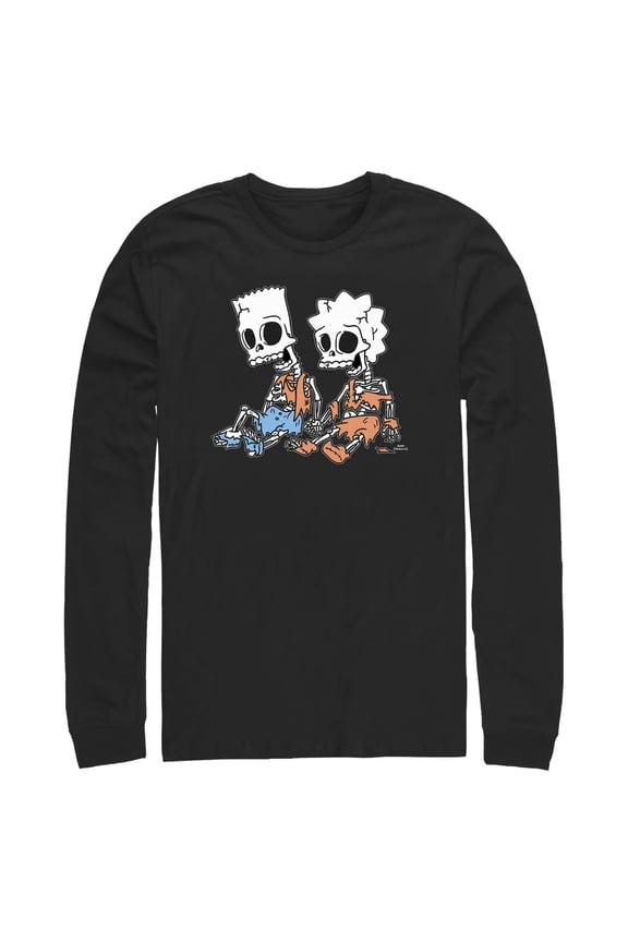 Men's The Simpsons Skeleton Bart and Lisa Long Sleeve Shirt Black X Large