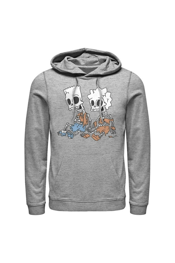 Men's The Simpsons Skeleton Bart and Lisa Pull Over Hoodie Athletic Heather Medium