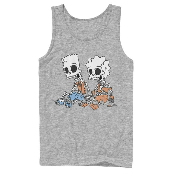 Men's The Simpsons Skeleton Bart and Lisa  Tank Top Athletic Heather 2X Large