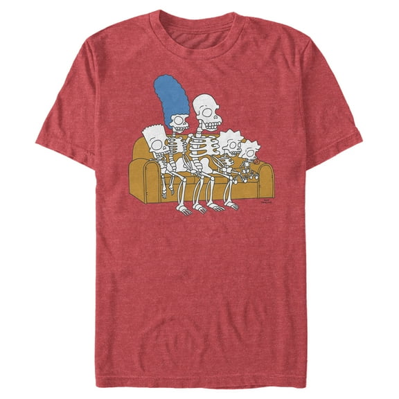 Men's The Simpsons Skeleton Family Couch Graphic Tee Red Heather Large