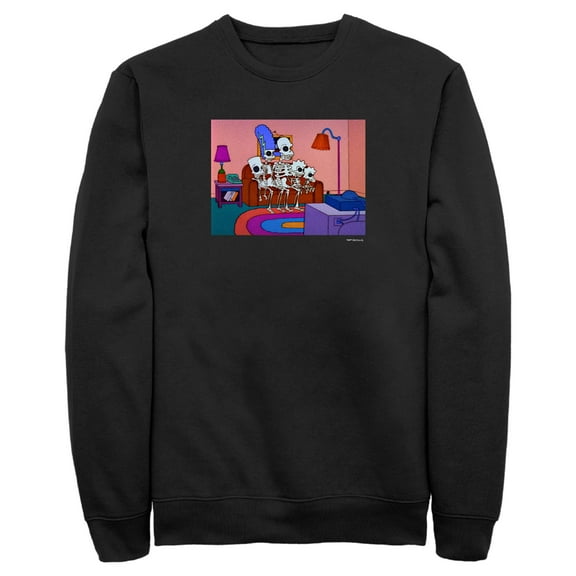 Men's The Simpsons Skeleton Family Inside House  Sweatshirt Black 3X Large