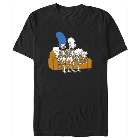Men's The Simpsons Skeleton Family on Couch Graphic Tee Black Medium
