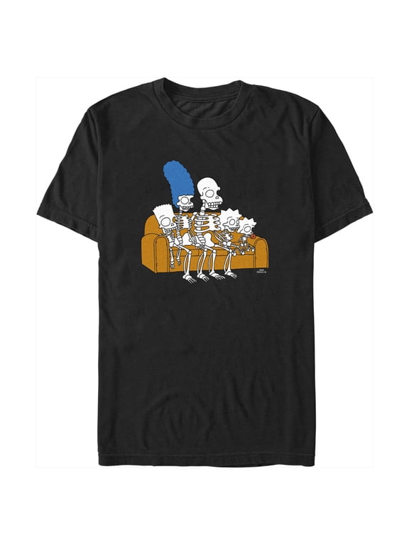 Men's The Simpsons Skeleton Family on Couch Graphic Tee Black Medium
