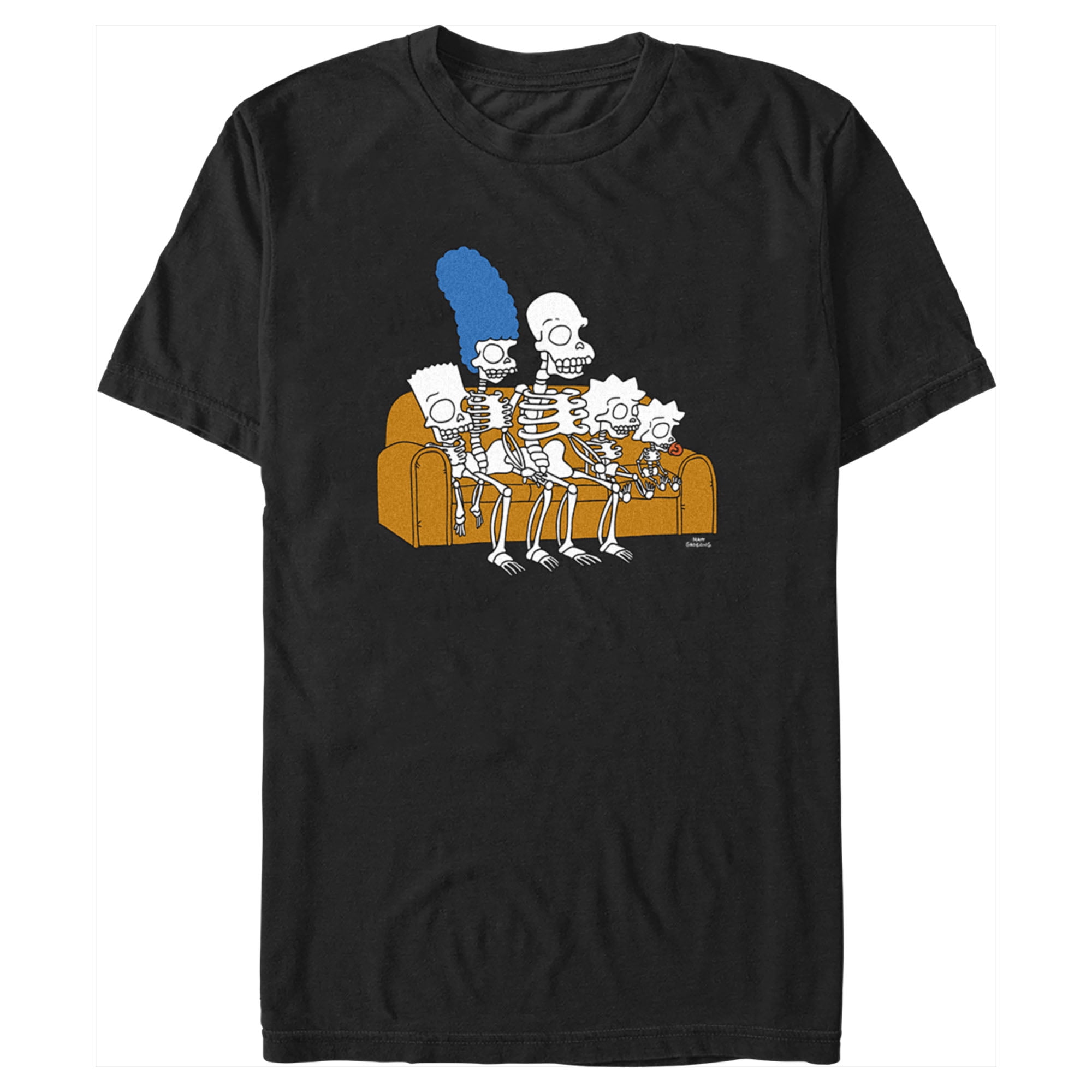 Men's The Simpsons Skeleton Family on Couch Graphic Tee Black X
