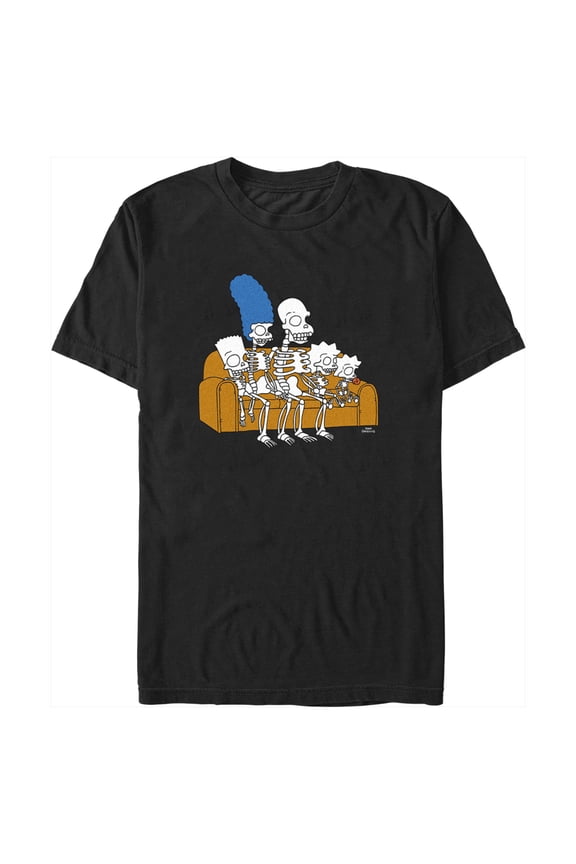 Men's The Simpsons Skeleton Family on Couch Graphic Tee Black X Large