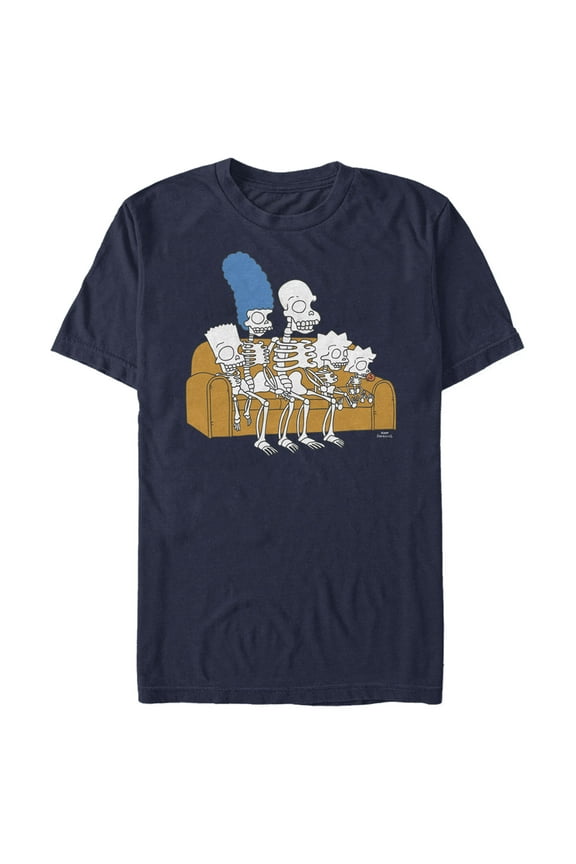 Men's The Simpsons Skeleton Family on Couch Graphic Tee Navy Blue 2X Large