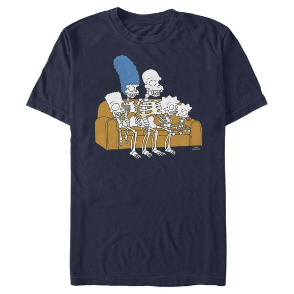 Men's The Simpsons Skeleton Family on Couch Graphic Tee Navy Blue 2X Large