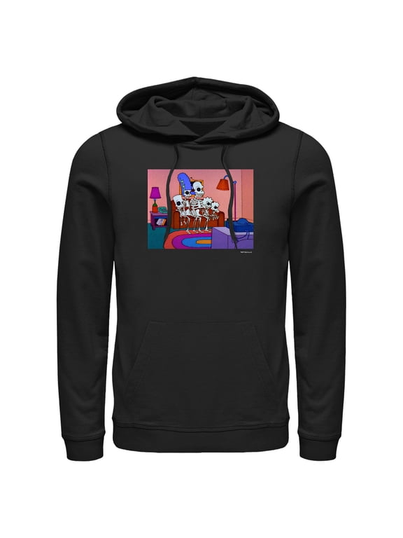 Men's The Simpsons Skeleton Intro Pull Over Hoodie Black X Large