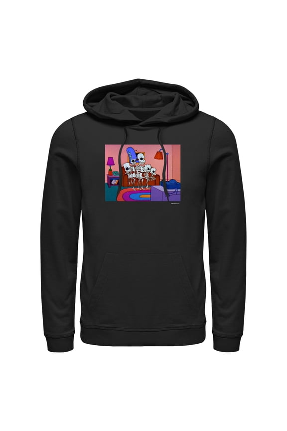 Men's The Simpsons Skeleton Intro Pull Over Hoodie Black X Large