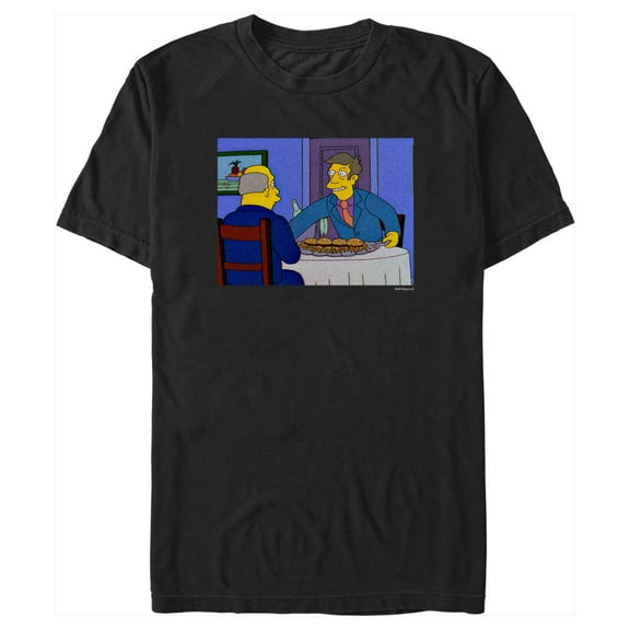 Men's The Simpsons Skinner and Chalmers Steamed Hams Scene Graphic Tee Black X Large