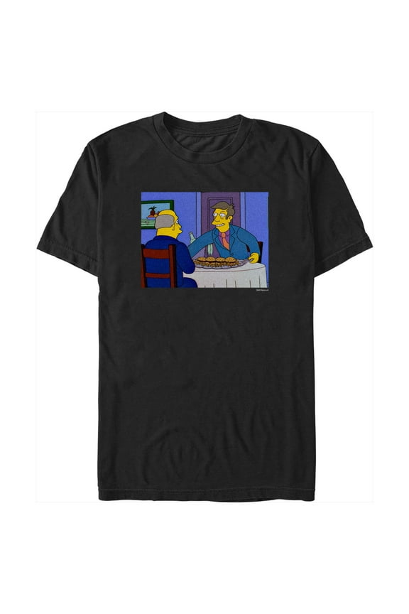 Men's The Simpsons Skinner and Chalmers Steamed Hams Scene Graphic Tee Black X Large