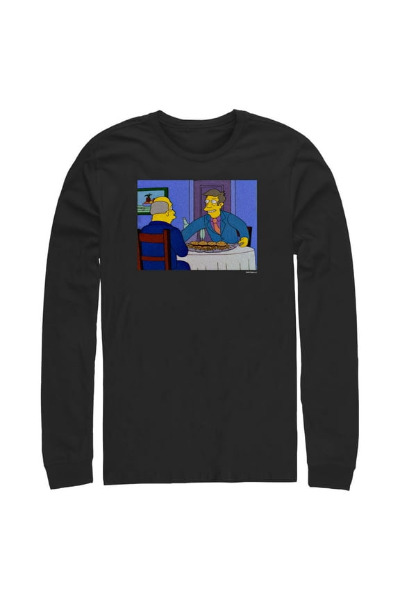 Men's The Simpsons Skinner and Chalmers Steamed Hams Scene Long Sleeve Shirt Black Large