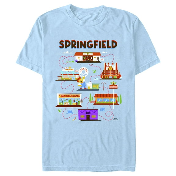 Men's The Simpsons Springfield Map of Favorites Graphic Tee Light Blue 2X Large
