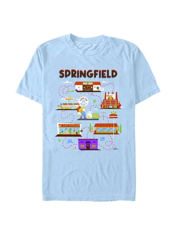 Men's The Simpsons Springfield Map of Favorites Graphic Tee Light Blue 2X Large