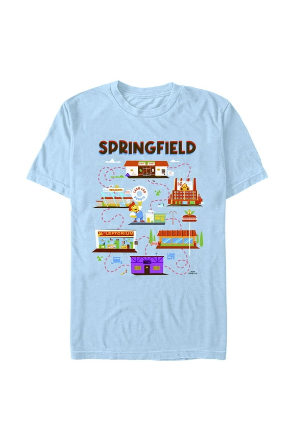 Men's The Simpsons Springfield Map of Favorites Graphic Tee Light Blue 2X Large