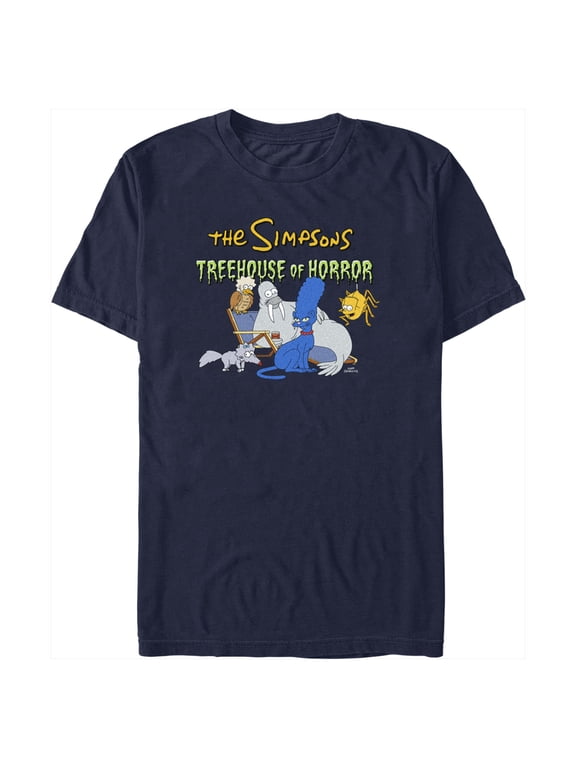 Men's The Simpsons Treehouse of Horror Animals Graphic Tee Navy Blue Large